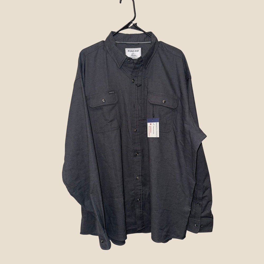 Poncho Mens XXL Regular Fit Magnetic Pocket Flannel Shirt Charcoal Gray NWT